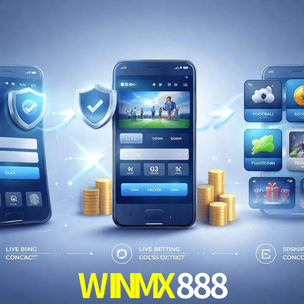 Pasos de acceso a la app WINMX888 en pantalla de teléfono móvil